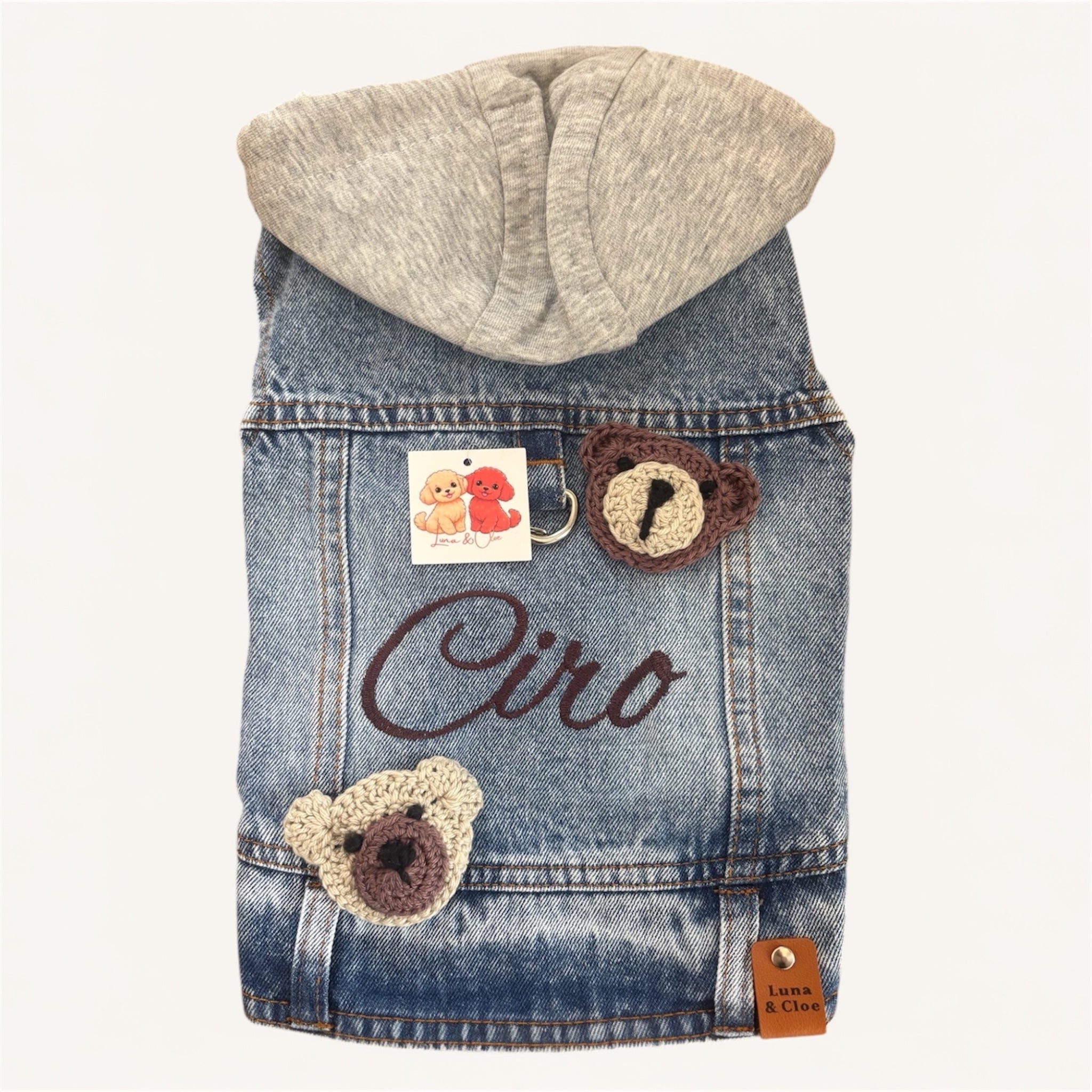 Giacchetto in jeans per cani personalizzato con nome ricamato e fiorellini all’uncinetto!🔥