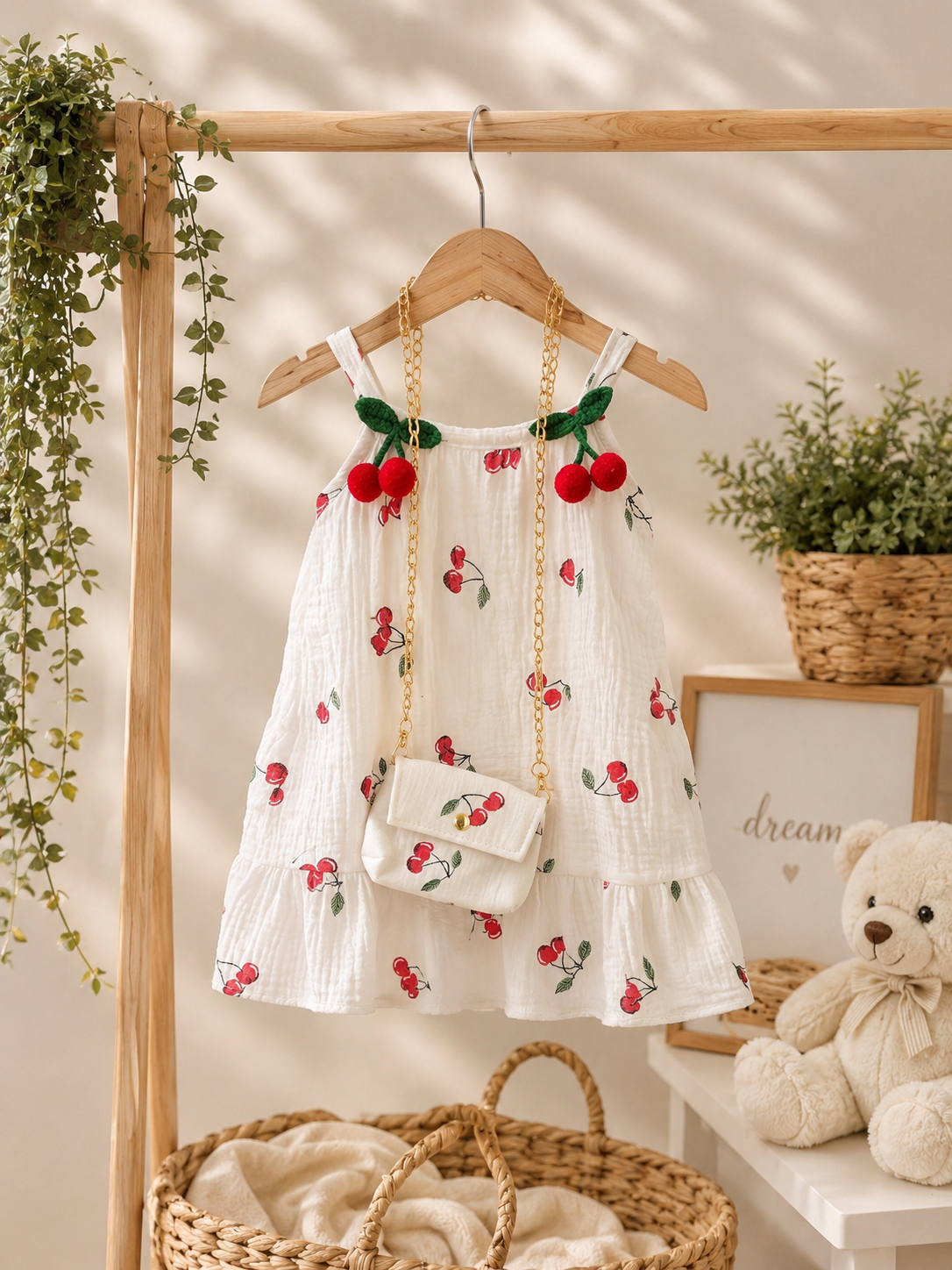 Vestitino Bimba Fantasia Ciliegie con Borsetta🍒