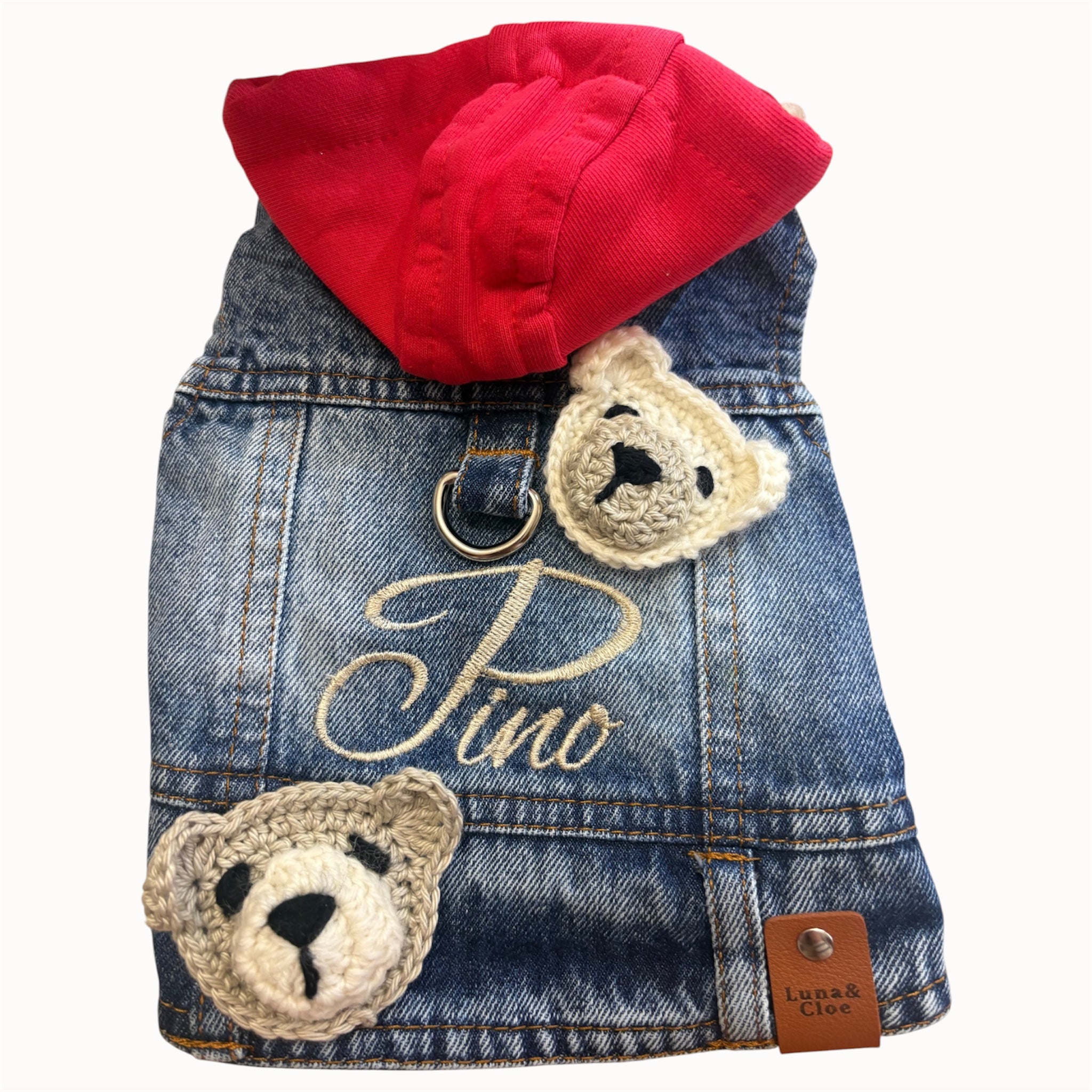 Giacchetto in jeans per cani personalizzato con nome ricamato e fiorellini all’uncinetto!🔥