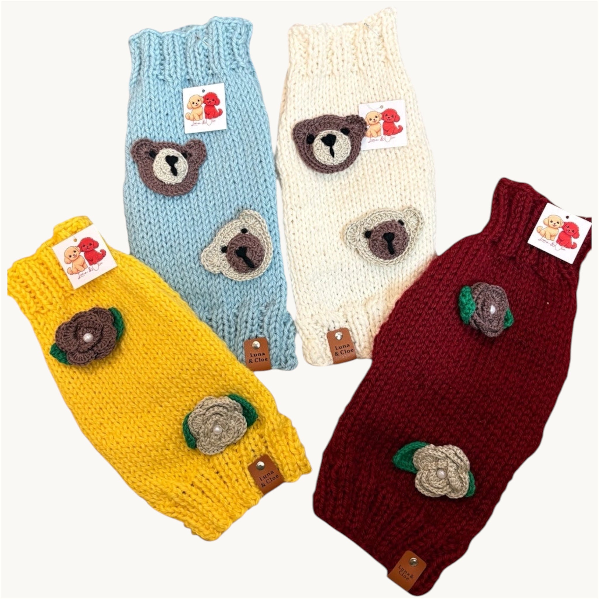 Maglioncino in Lana Vergine Merino con Fiori all’Uncinetto e Orsetti – Su Misura 🪡🧵