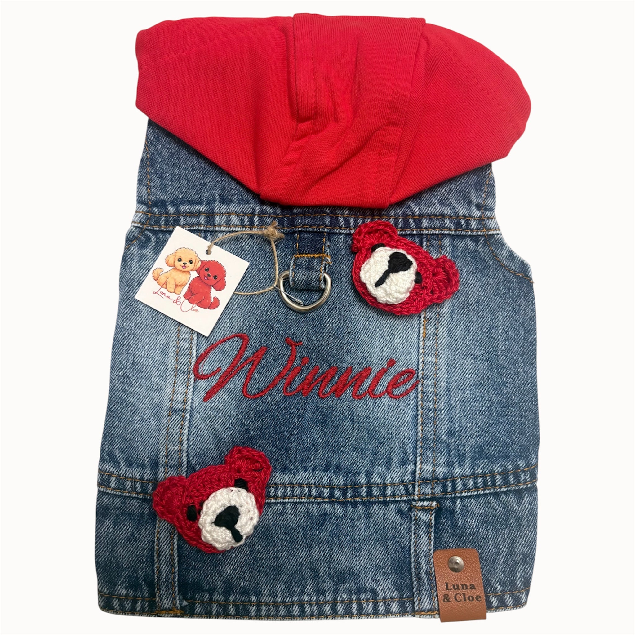 Giacchetto in jeans per cani personalizzato con nome ricamato e fiorellini all’uncinetto!🔥