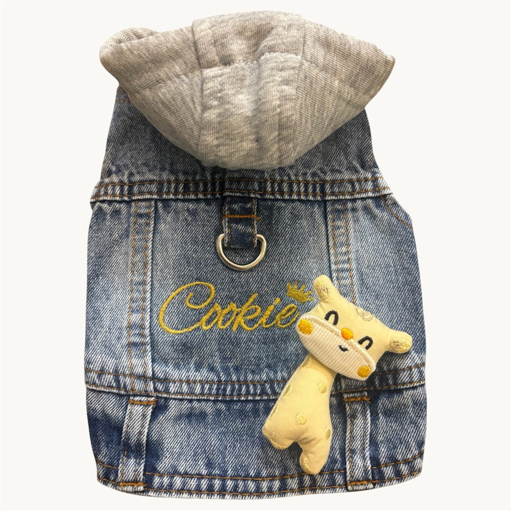 Giacchetto in jeans per cani personalizzato con nome ricamato e fiorellini all’uncinetto!🔥